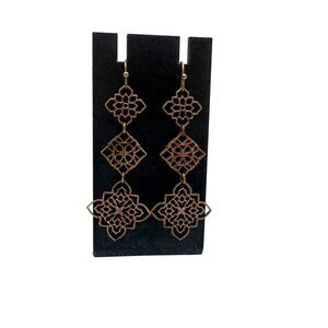 Vintage Filigree Dangle Earrings Antique Brass Tone Long Geometric Boho Statemen